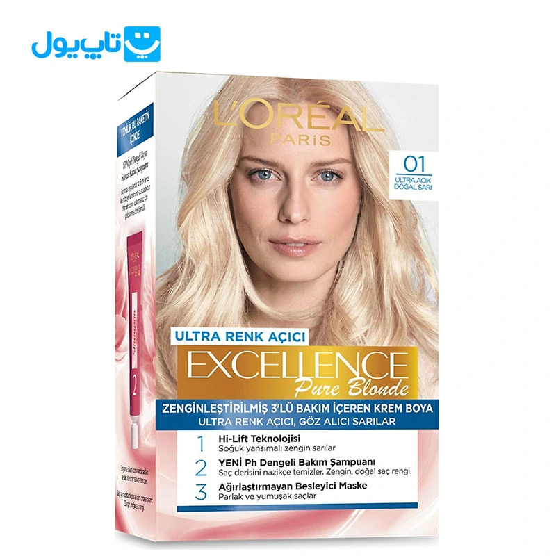 کیت رنگ مو لورآل Loreal مدل Excellence Creme شماره 01 بلوند فوق العاده روشن