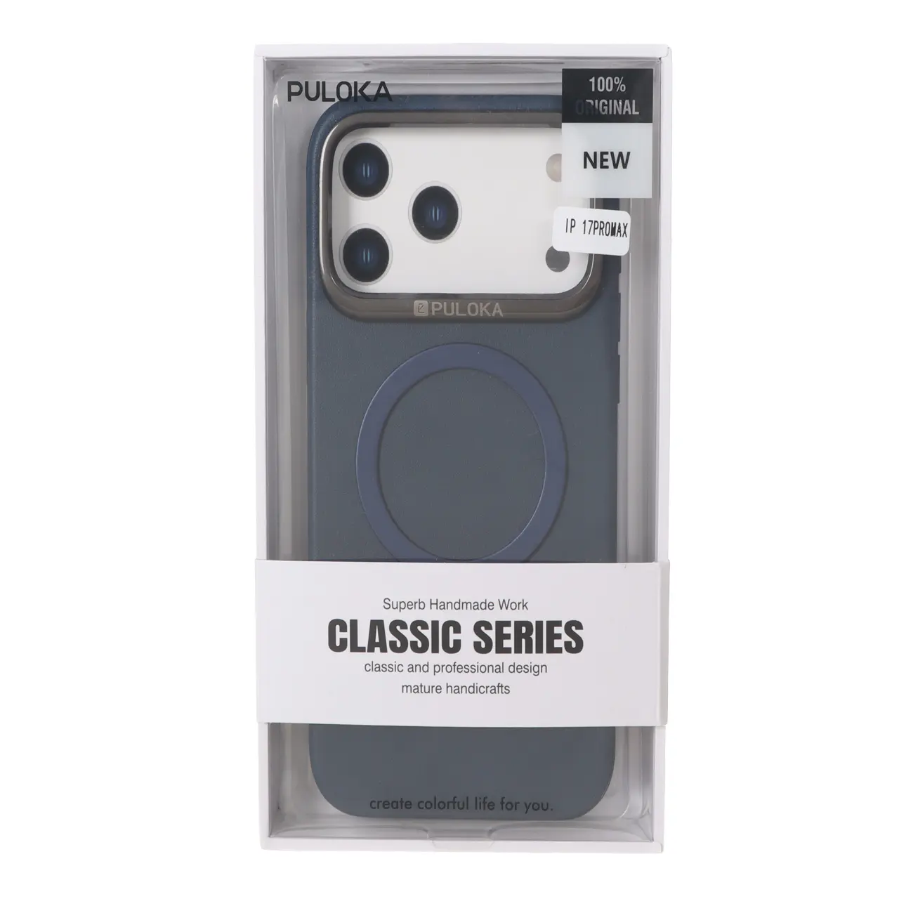 قاب Puloka چرمی Magnet فلزی دور لنز براق Apple iPhone 17 Pro Max – سرمه ای (پک دار)