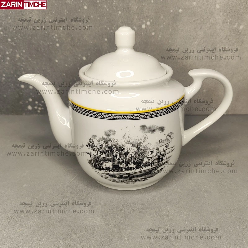 قوری استوانه بزرگ چینی زرین مدل ویلیج