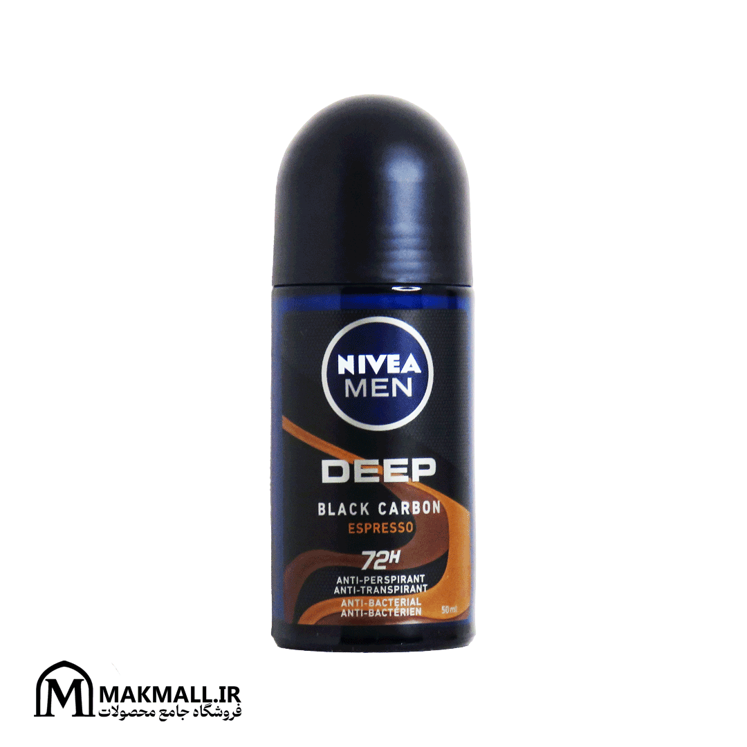 مام رول ضدتعریق مردانه نیوا Deep Black Carbon Espresso ۷۲ ساعته ۵۰ میل | NIVEA Men Deep Black Carbon Espresso 72h Anti-Perspirant Roll-On 50ml