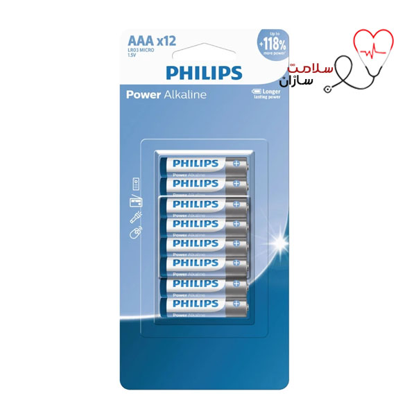باتری نیم قلم فیلیپس مدل Power Alkaline LR03P12B/40 بسته 12عددی