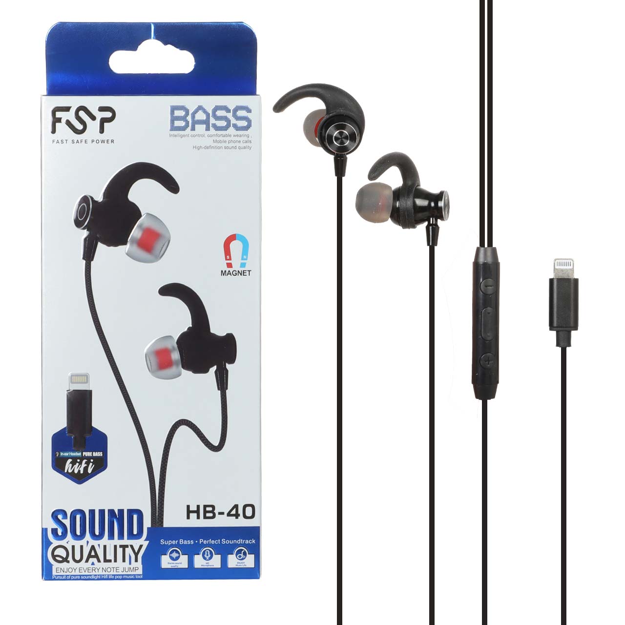 هندزفری با سیم با پورت آیفون FSP مدل HB-40 – مشکی BSA