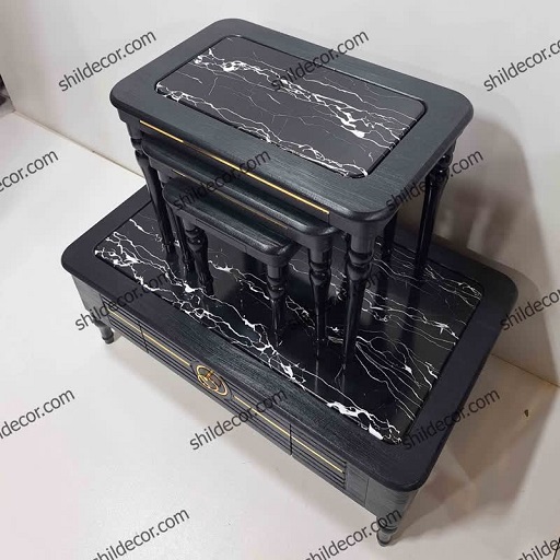 ست میز جلو مبلی و عسلی چوبی مدرن کشودار مدل 0084 طرح سنگ — تصویر ۷