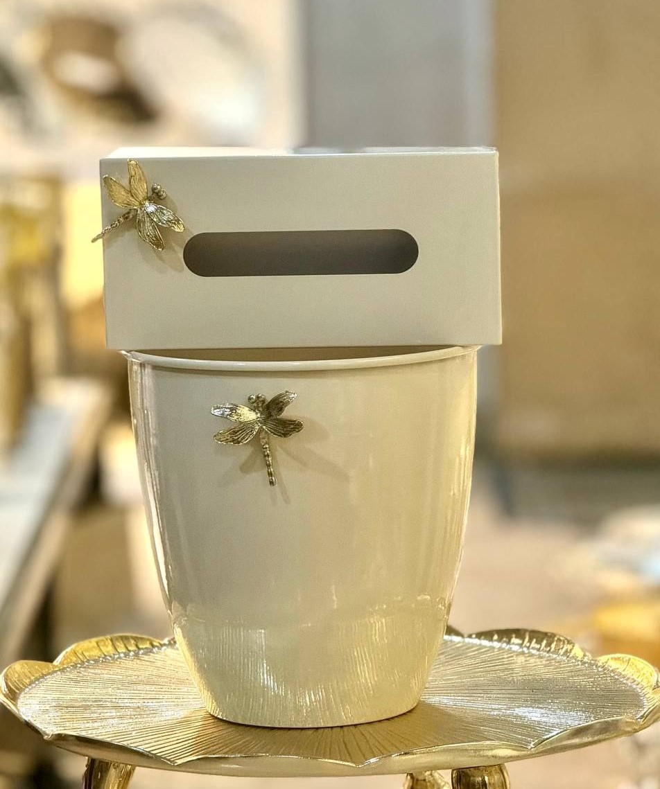 سطل و جادستمال کاغذی استیل کرم کد 1380