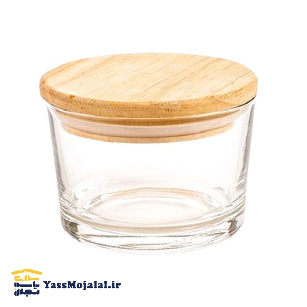 ظرف شیشه ای گرد 190 درب چوب لیمون — تصویر ۲