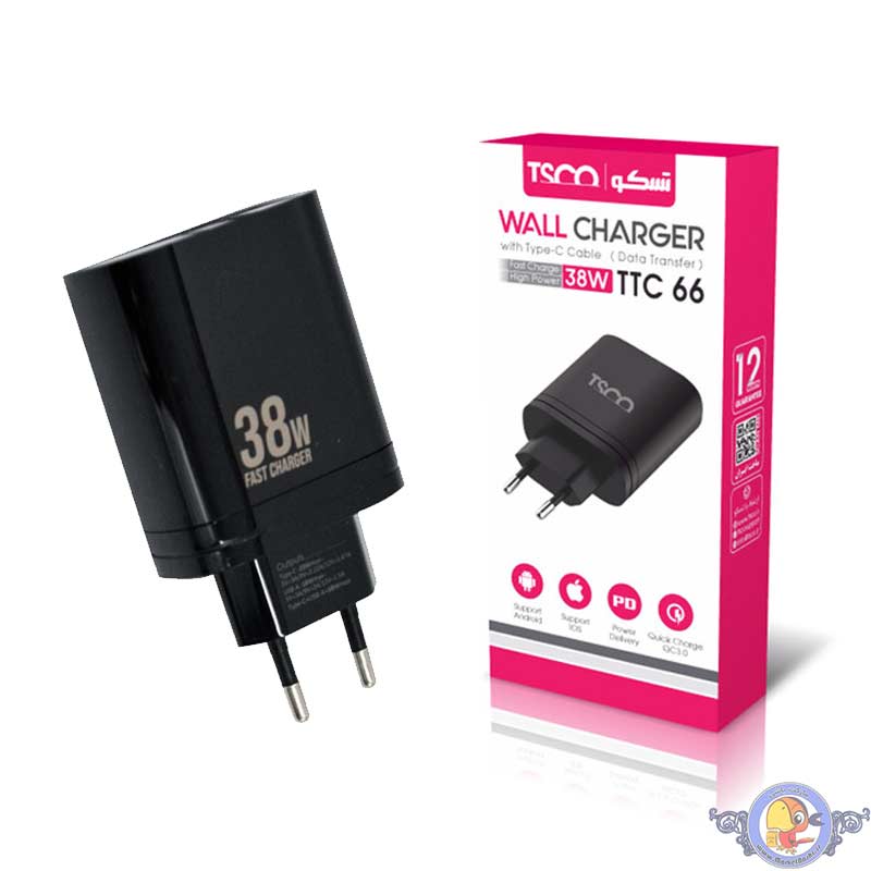 شارژر دیواری ۲ پورت تسکو مدل TTC 66 ۳8W