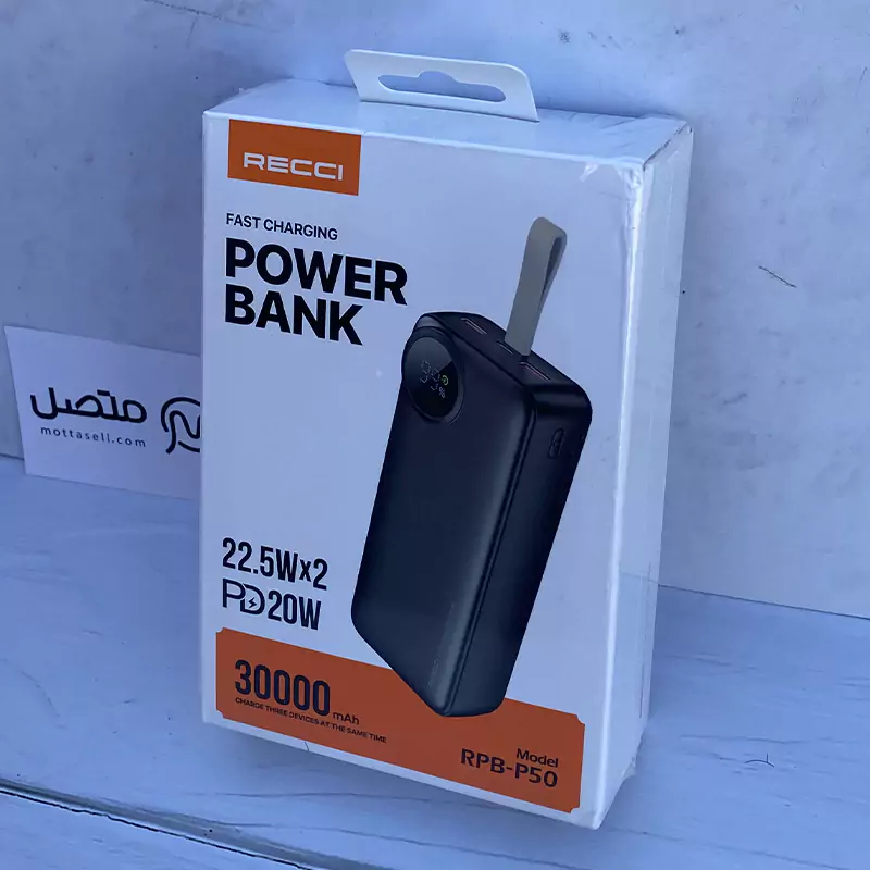 پاور بانک فست شارژ رسی Recci RPB-P50 22.5W ظرفیت 30000 میلی آمپر