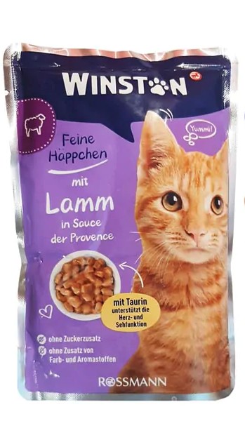 پوچ گربه وینستون بره در سس 100 گرم | winston pouch with Lamm and provence 100g