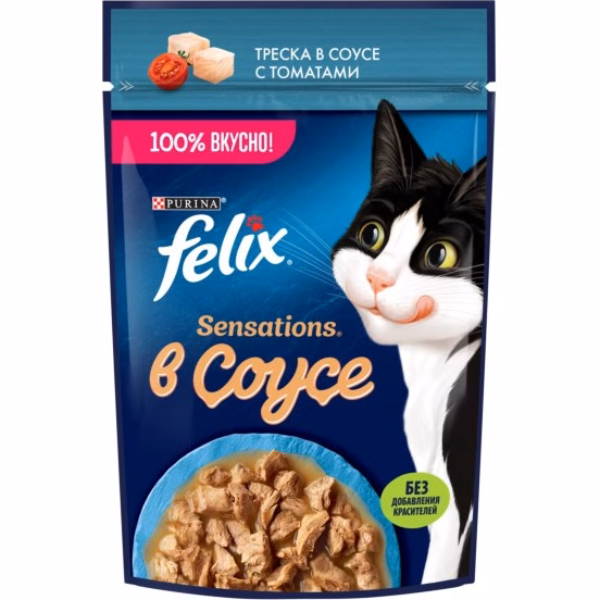 پوچ گربه فلیکس پورینا طعم ماهی قزل آلا و گوجه در سس 75 گرم (روسی) | Felix Purina Fish &amp; Tomato 85g