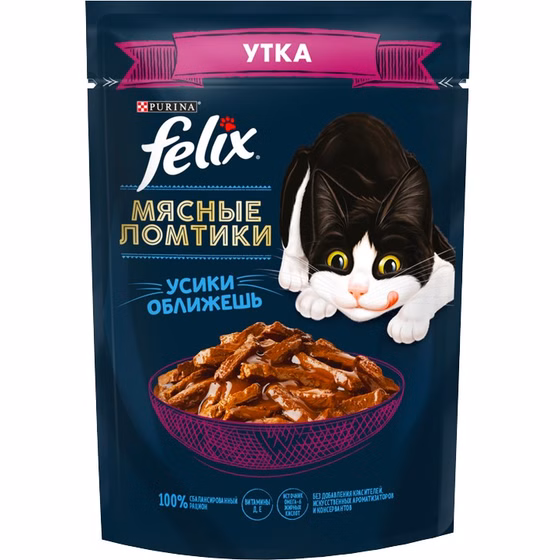 پوچ گربه فلیکس با طعم اردک در سس وزن 75 گرم (روسی) | Felix Meat Slices Duck in Sauce 75gr