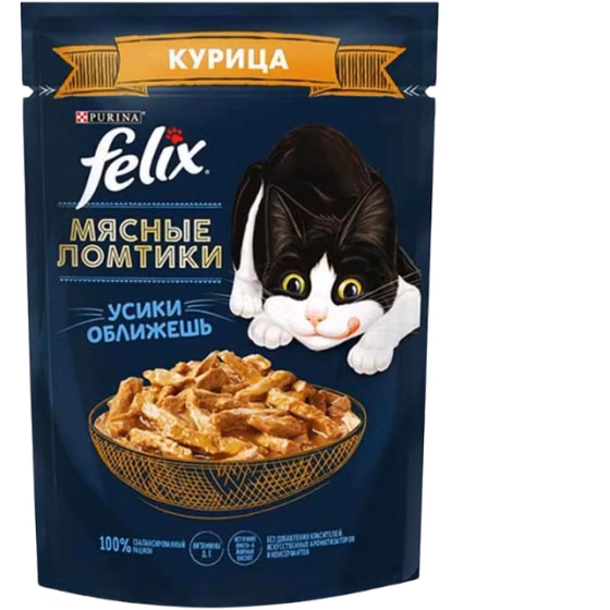 پوچ گربه فلیکس پورینا با طعم مرغ در سس 75 گرم (روسی) ا Felix junior Chicken in sauce 75g