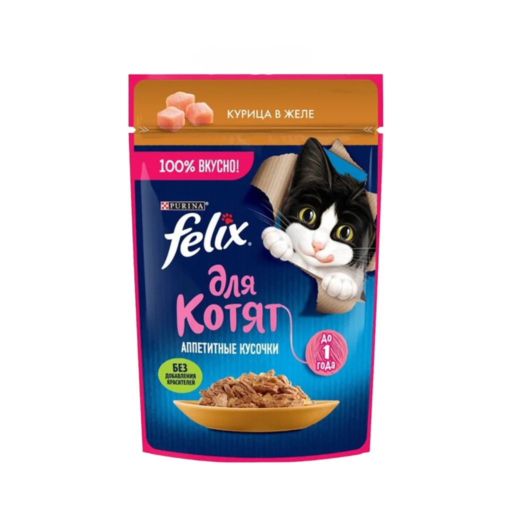 پوچ گربه فلیکس پورینا با طعم مرغ در ژله 75 گرم (روسی) ا Felix junior Chicken in jelly 75g