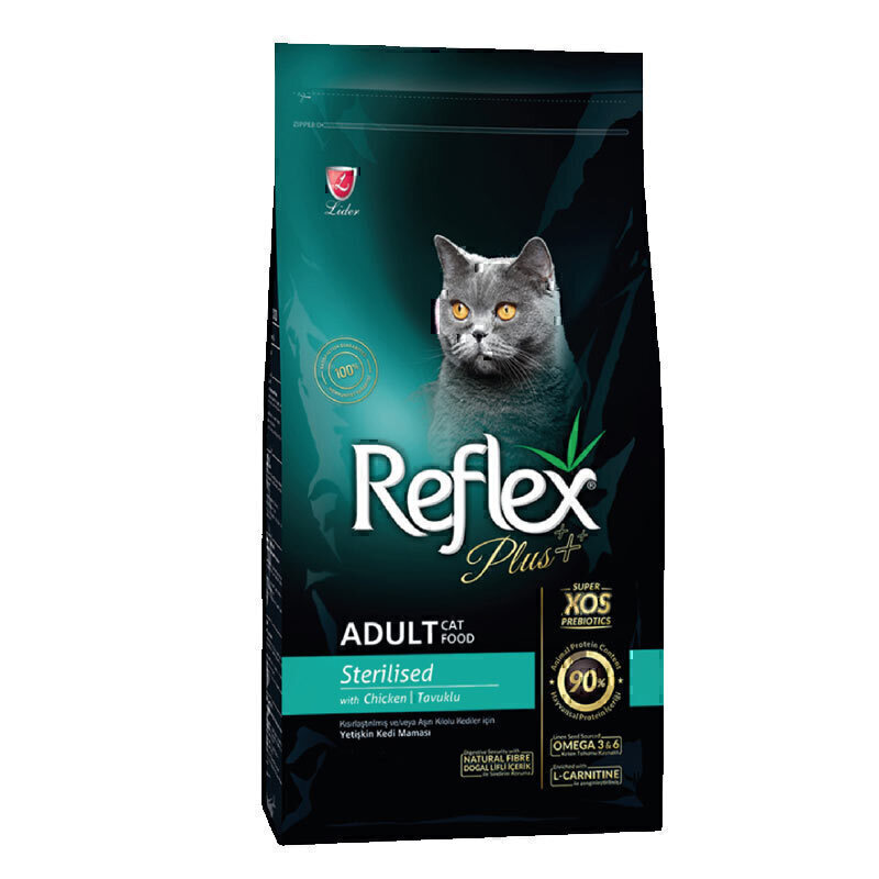 غذای خشک گربه بالغ رفلکس پلاس عقیم شده با طعم مرغ 15 کیلوگرم | Reflex plus sterilised adult cat chicken dry food 15kg