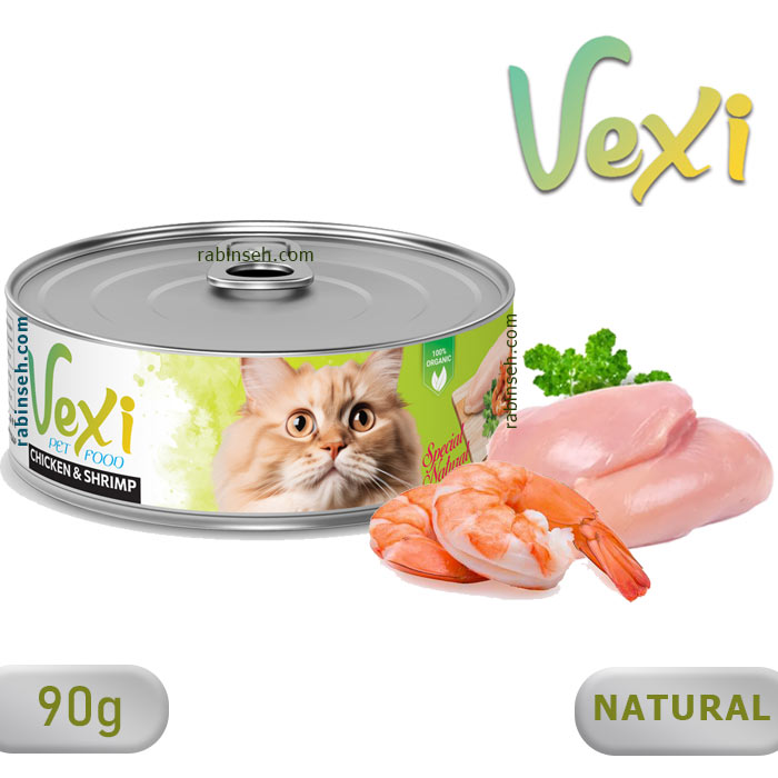 کنسرو نچرال گربه وکسی مرغ و میگو 90 گرمی