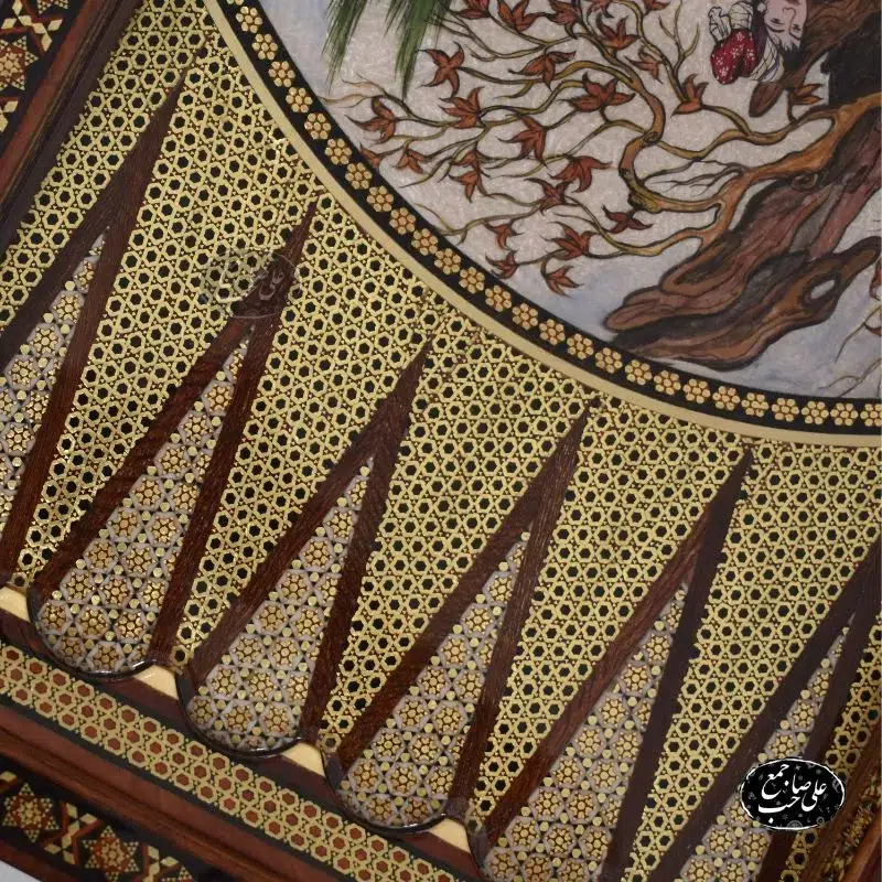تابلو تخته نرد خاتمکاری با نقاشی شیرین و فرهاد — تصویر ۵