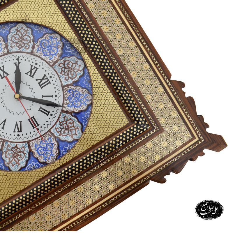 تابلو ساعت دیواری خاتمکاری با نقاشی لیلی و مجنون — تصویر ۴