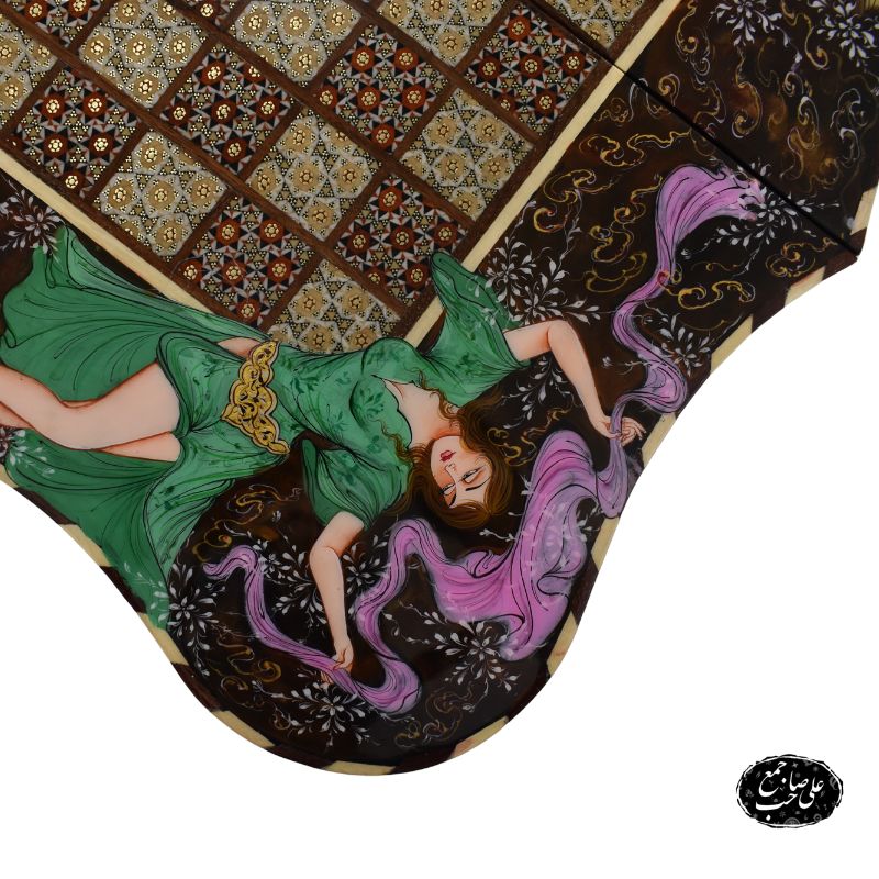 تخته نرد و شطرنج دالبر خاتمکاری نقاشی لیلی و مجنون کد 114 — تصویر ۴