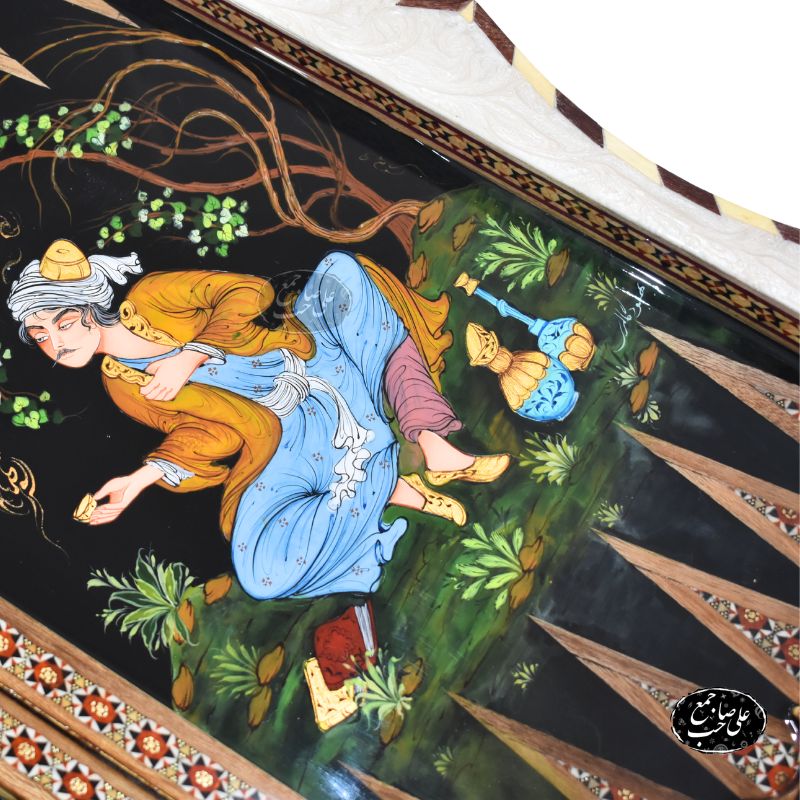 تخته نرد و شطرنج دالبر خاتمکاری طرح بَزم کد 111 — تصویر ۵