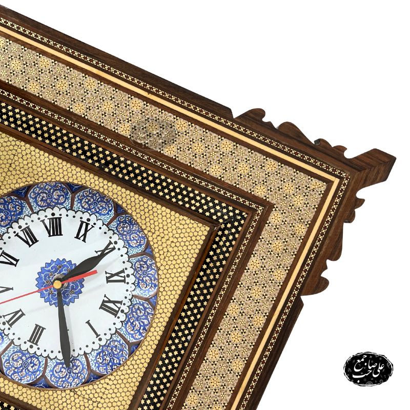 تابلو ساعت دیواری خاتمکاری با نقاشی ماندانا — تصویر ۳