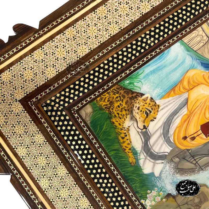تابلو ساعت دیواری خاتمکاری با نقاشی ماندانا — تصویر ۶