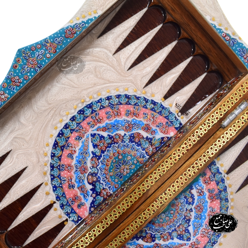 تخته نرد و شطرنج خاتمکاری نقاشی تذهیب کد 102 — تصویر ۵