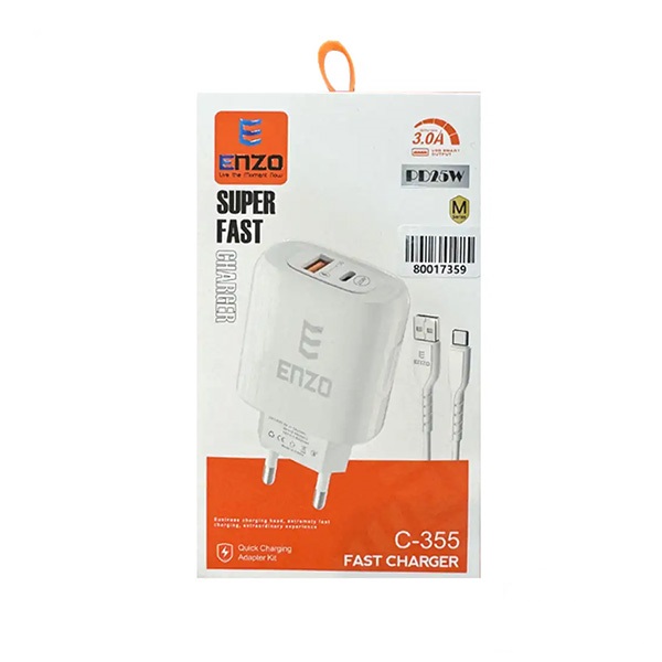شارژر دیواری 25 وات انزو مدل C-355 به همراه کابل USB-C
