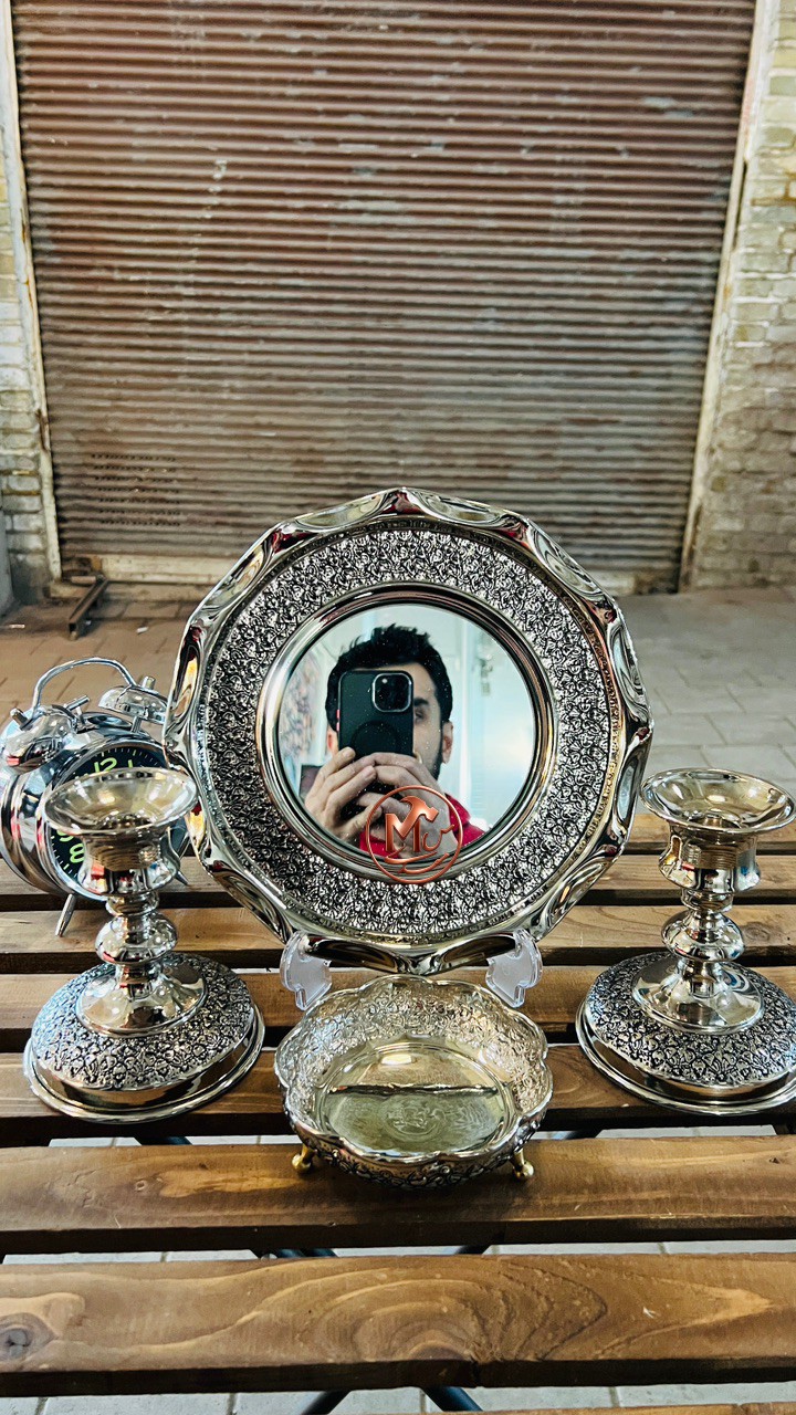 اینه شعمدان مسی کروم ریز گل — تصویر ۲