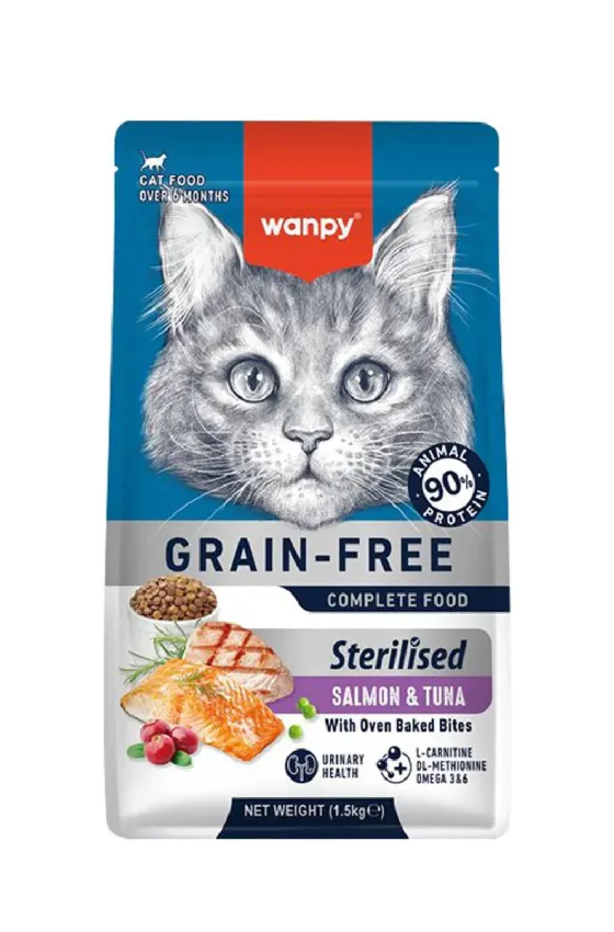غذای خشک گربه عقیم شده (استرلایز) ونپی با طعم سالمون و ماهی تن (وزن 8KG) Wanpy Grain Free Dry Food For Adult Cat-Sterilised