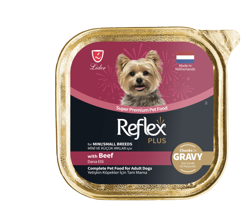 ووم سگ بالغ رفلکس پلاس با طعم گوشت گاو (تکه ای در سس) Reflex plus with Beef / Mini/Small Breeds (Chunks in Gravy)