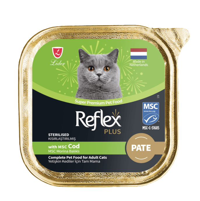 ووم پته گربه بالغ عقیم شده (استرلایز) رفلکس پلاس با طعم ماهی کاد Reflex plus pate sterilised