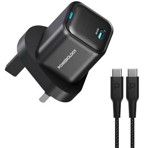 آداپتور شارژ 20 وات با کابل دو سر تایپ سی پاورولوژی Powerology Ultra-Compact GaN Charger PWCUQC016-C — تصویر ۳