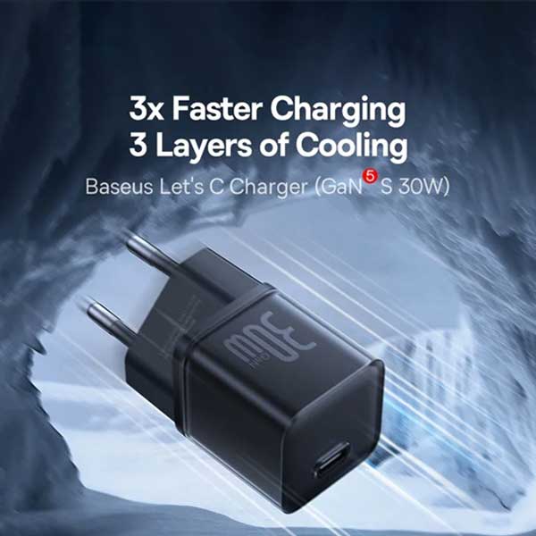 آداپتور دیواری 30 وات بیسوس Baseus GaN5S Fast Charger CCGAN30E5-S — تصویر ۴