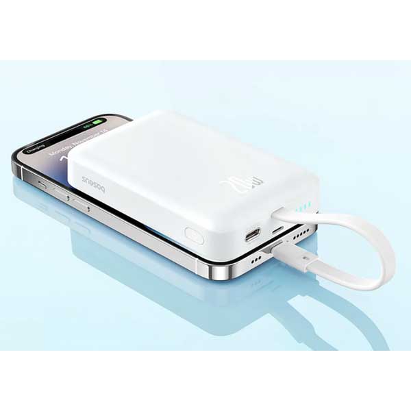 پاوربانک وایرلس مگنتی 10000 با کابل لایتنینگ بیسوس Baseus Magnetic mini 20W Power Bank PPCXM10I — تصویر ۴