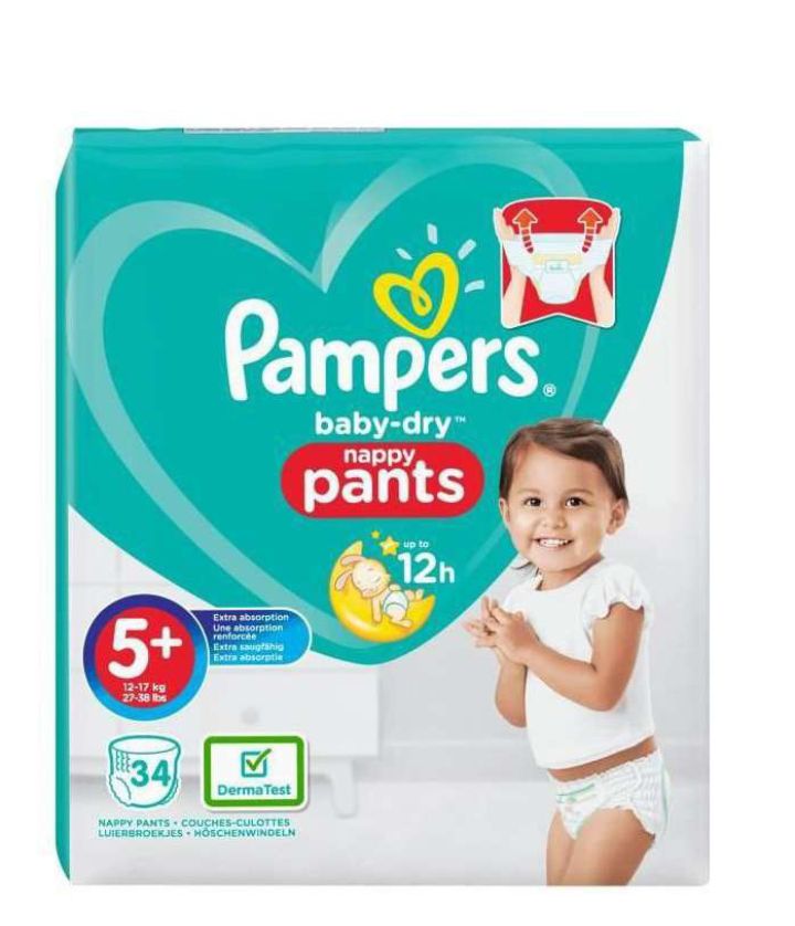 پوشک پمپرز مدل شورتی سایز 5+ بسته 34 عددی