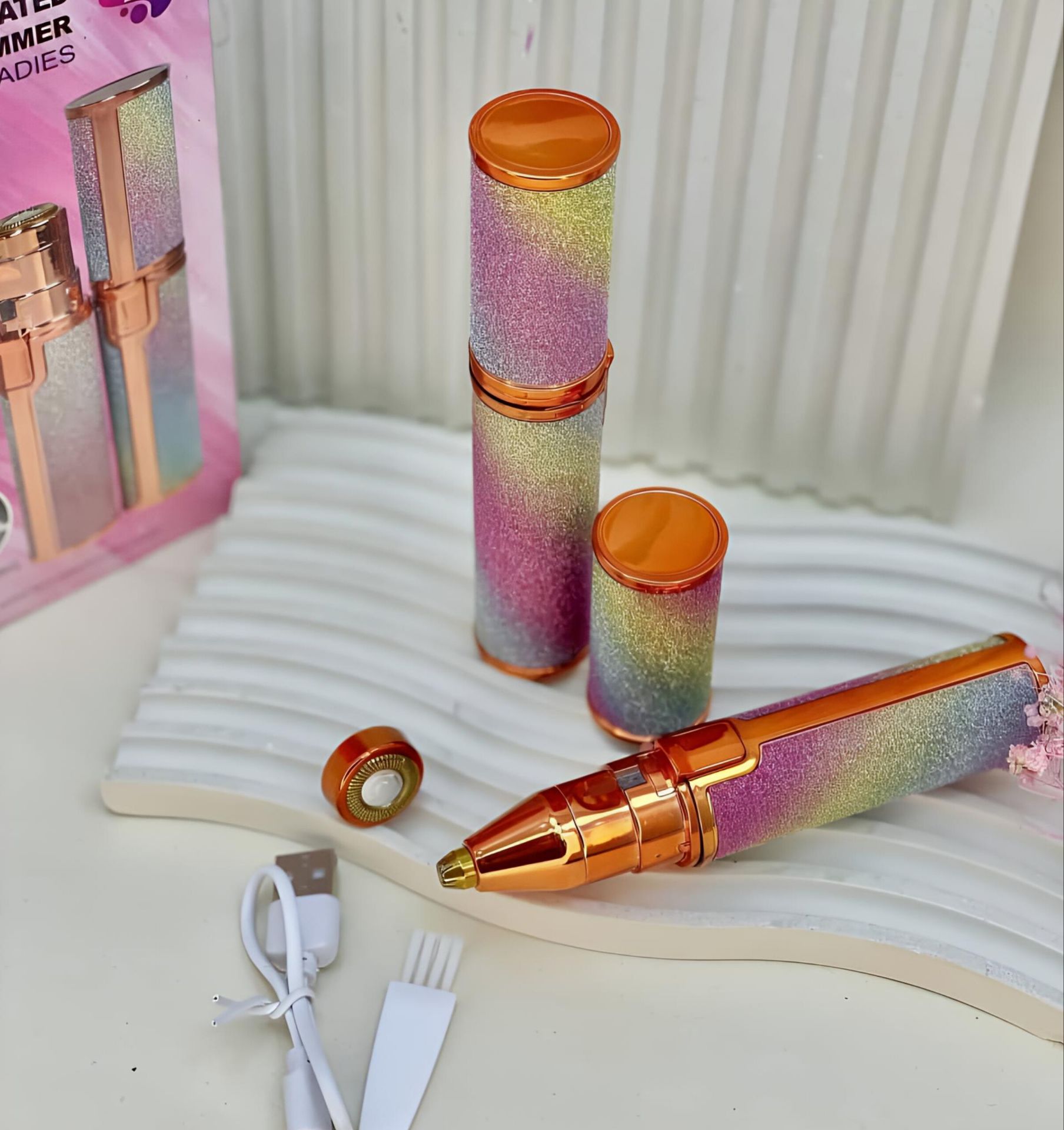 موزن دو کاره شارژی صورت و ابرو اکلیلی وارداتی 2 سری جداگانه USB — تصویر ۲