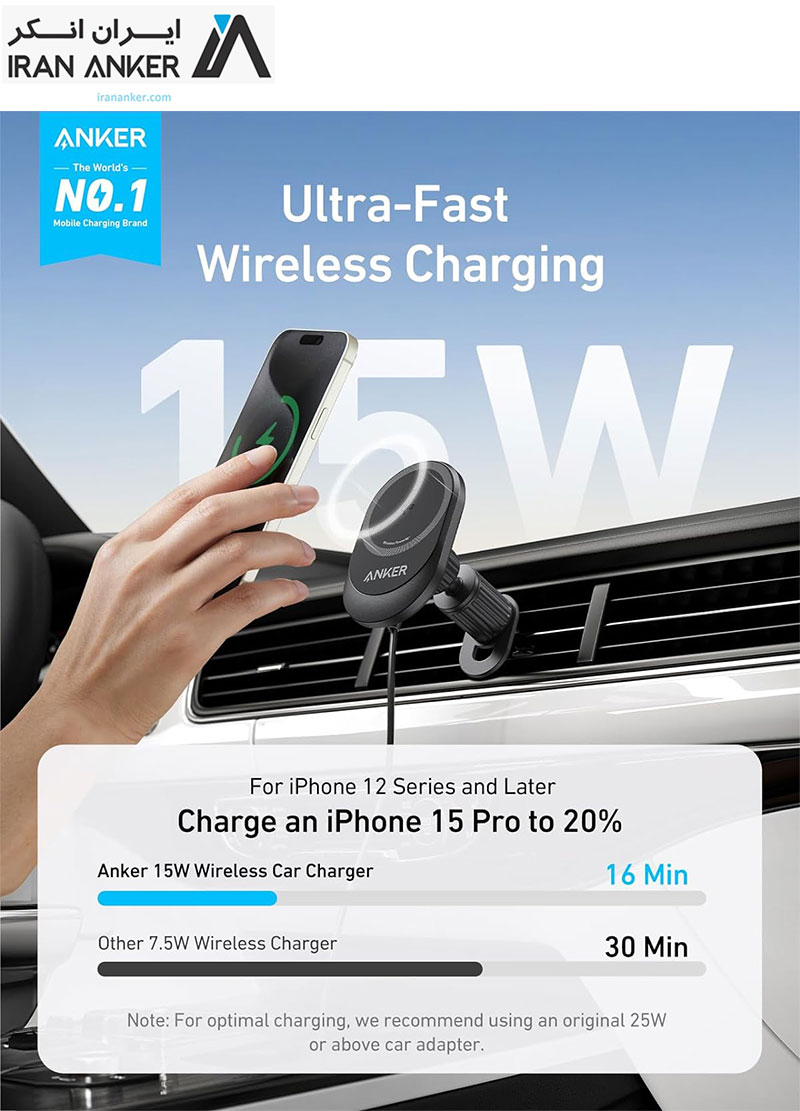 پایه نگهدارنده خودرو و شارژر بی سیم انکر مدل Anker MagGo 15W MagSafe Car Mount مدل B2932 — تصویر ۳