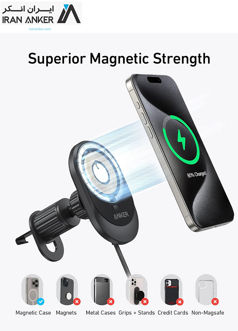 پایه نگهدارنده خودرو و شارژر بی سیم انکر مدل Anker MagGo 15W MagSafe Car Mount مدل B2932 — تصویر ۷