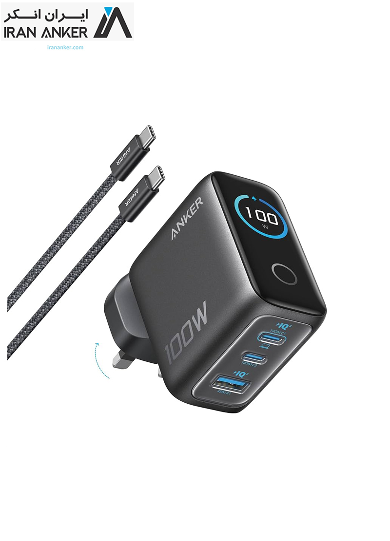 شارژر انکر ANKER Charger 3 Port 100W GaN II Fast Charging مدل B121B