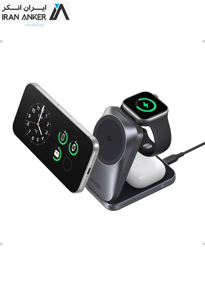 شارژر بی سیم مگنتی انکر Anker Prime Foldable MagSafe Charger 3-in-1 25W Qi2.2 مدل B25N1