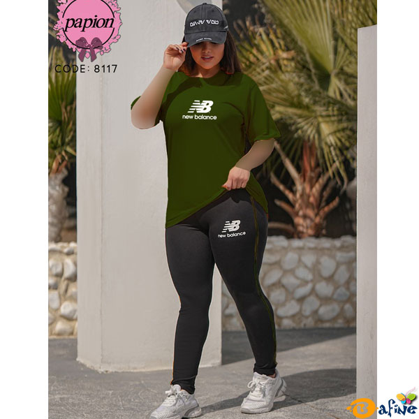ست دو تیکه تیشرت و شلوار زنانه نیو بالانس سایز بزرگ کد 81172