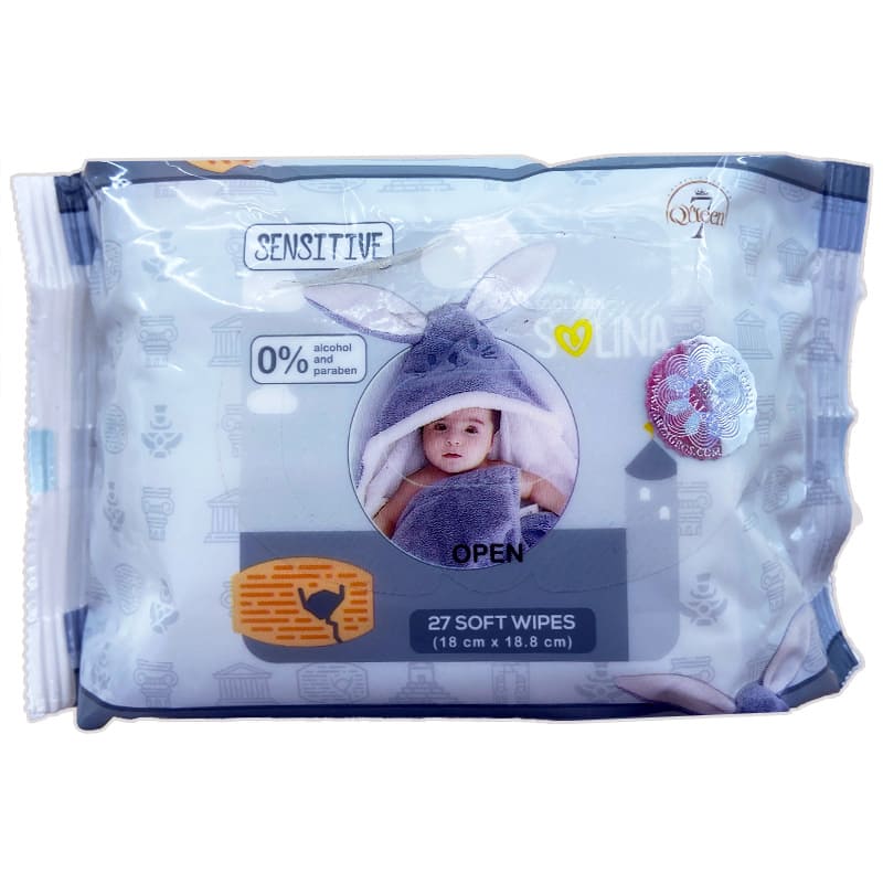 دستمال مرطوب 27 برگی Sensitive طوسی سولینا 7Queen