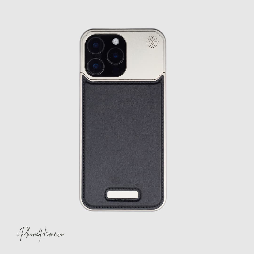 قاب چرمی فلزی Combo طوسی مشکی مناسب iPhone 16 Pro (7340)