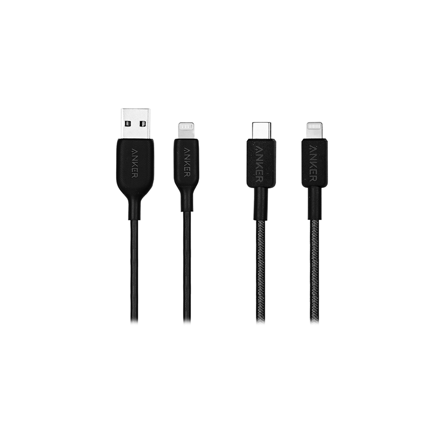 کابل USB-C به لایتنینگ انکر مدل A81B5H11 طول 0.9 متر به همراه کابل USB-A به لایتنینگ انکر مدل A8813H11 طول 1.8 متر