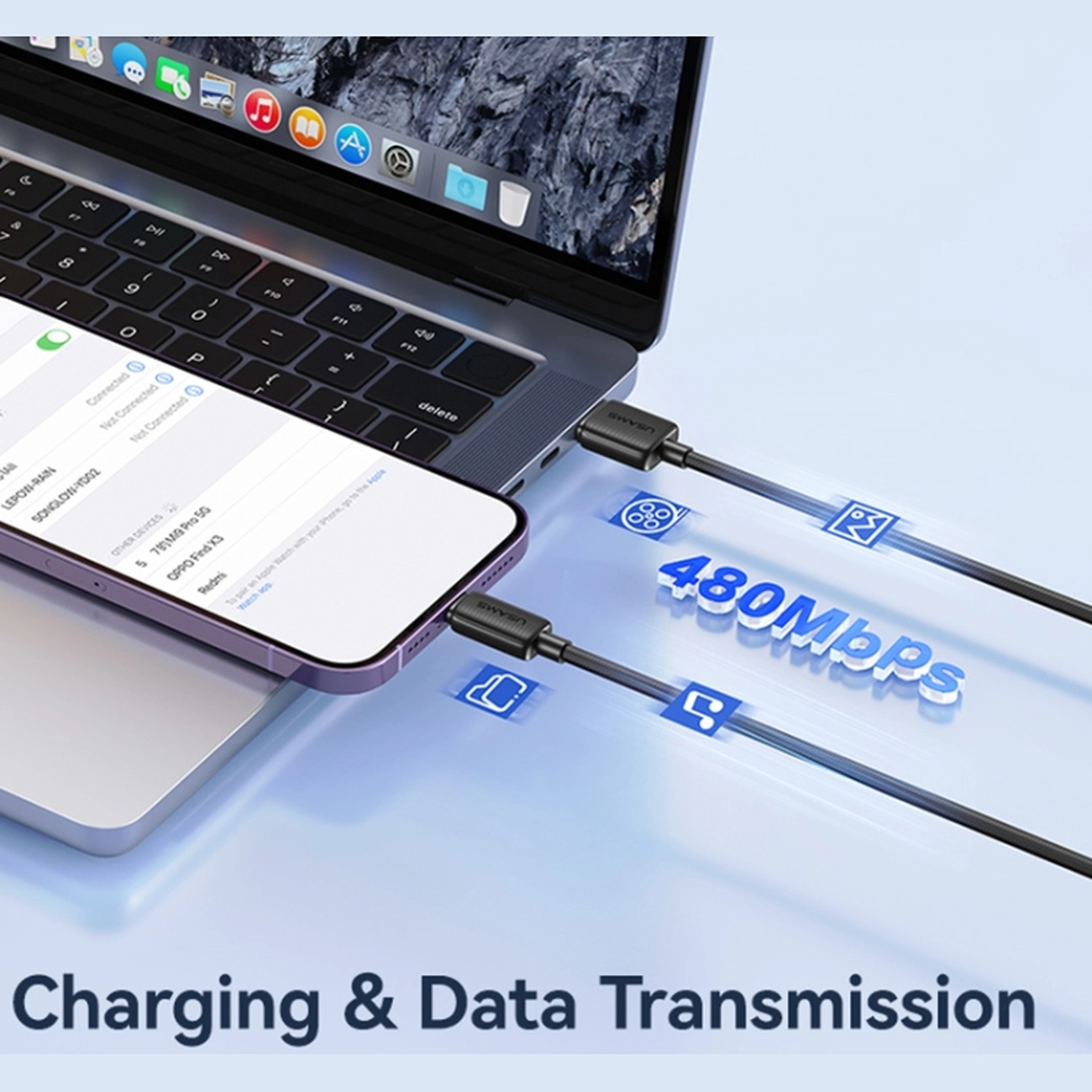 کابل لایتنینگ یوسامز USAMS مدل US-SJ694 طول 2 متر 2.4 آمپر — تصویر ۷