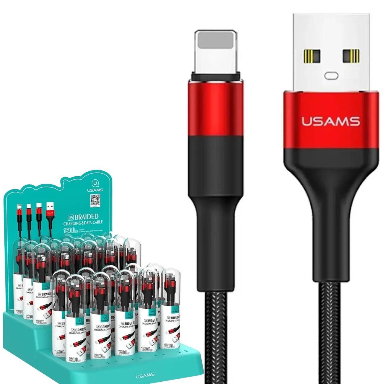 کابل شارژ لایتنینگ یوسامز مدل SJ220 U5 روکش بافته 1.2 متر — تصویر ۲