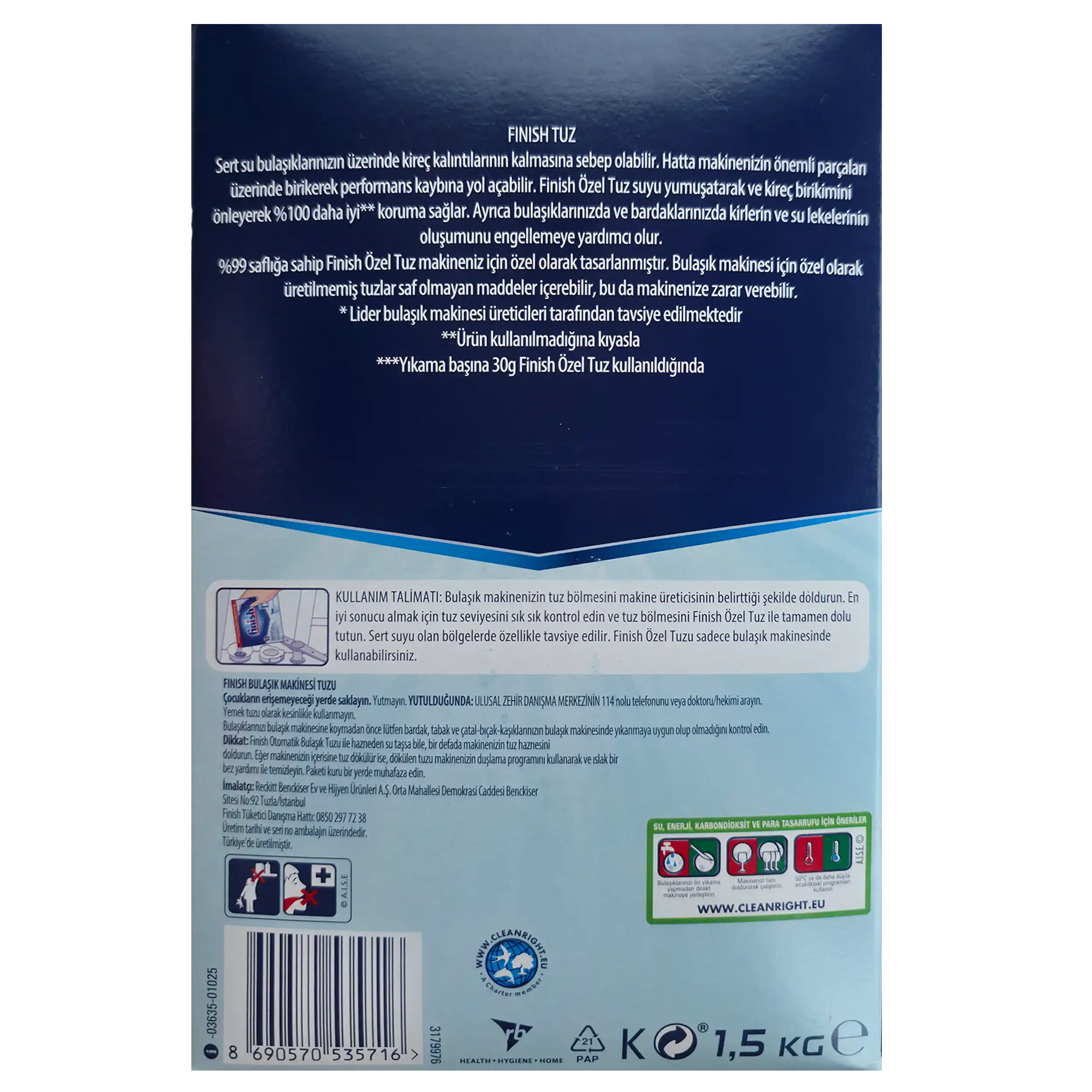 نمک ماشین ظرفشویی فینیش 1.5 کیلوگرم | Finish Dishwasher Salt (Özel Tuz) — تصویر ۳