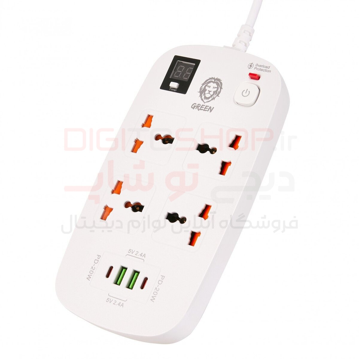 چند راهی برق هوشمند گرین لاین مدل GNPS2PDWH با ۴ سوکت، ۲ USB و ۲ Type-C توان 3500W — تصویر ۲