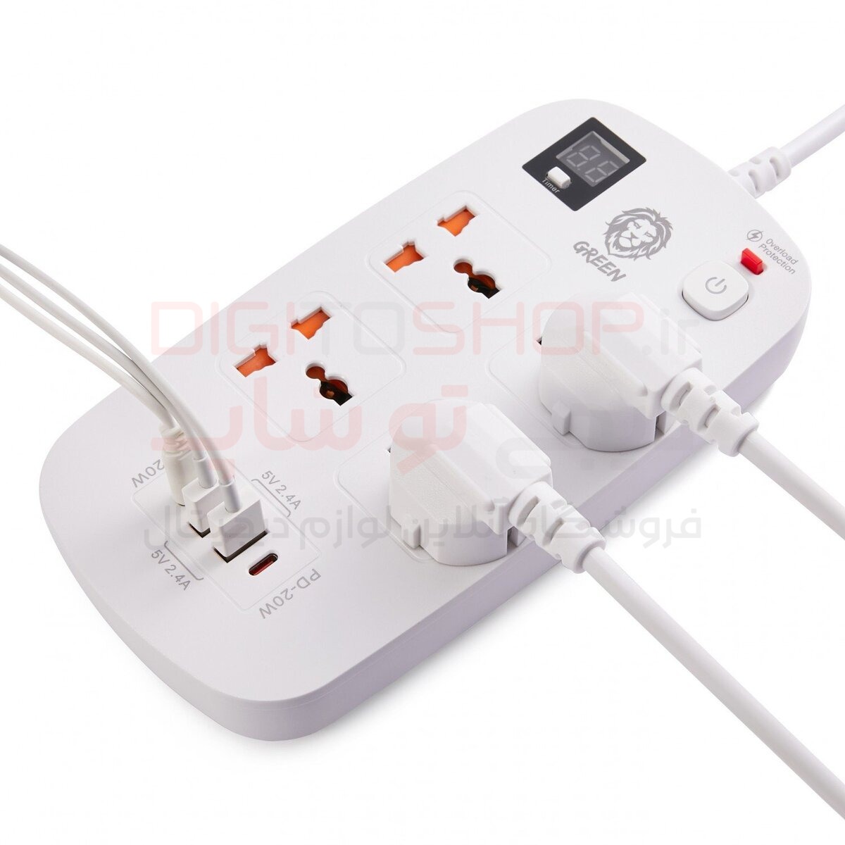 چند راهی برق هوشمند گرین لاین مدل GNPS2PDWH با ۴ سوکت، ۲ USB و ۲ Type-C توان 3500W — تصویر ۳