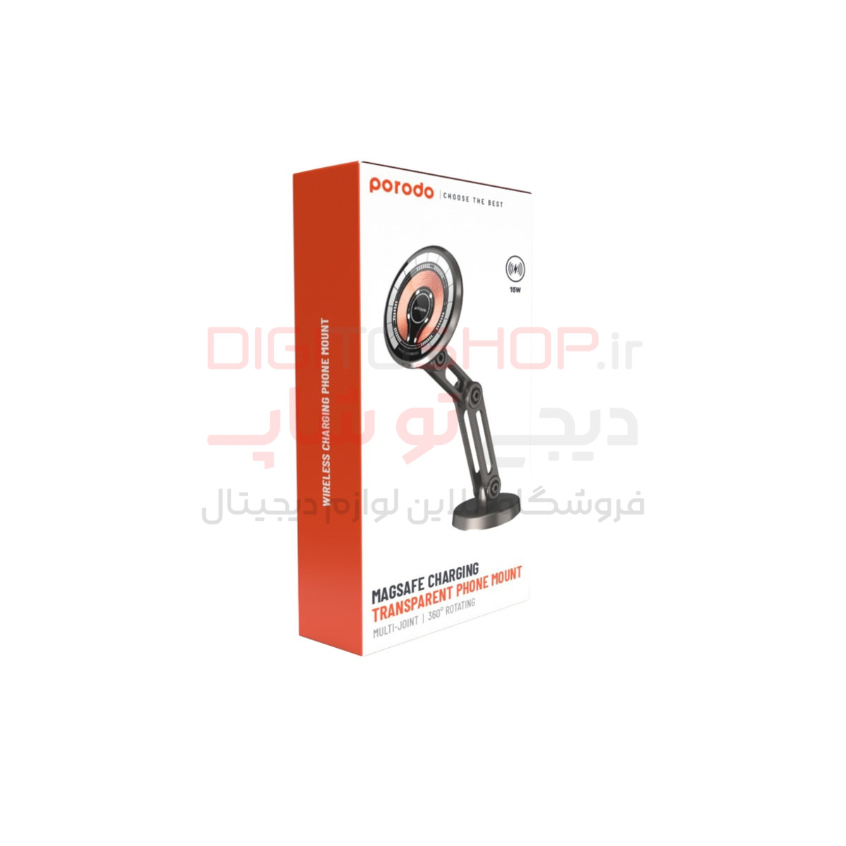 هولدر و شارژر وایرلس شفاف پرودو مدل PD-MWCDAR-BK با قابلیت مگ‌سیف — تصویر ۳