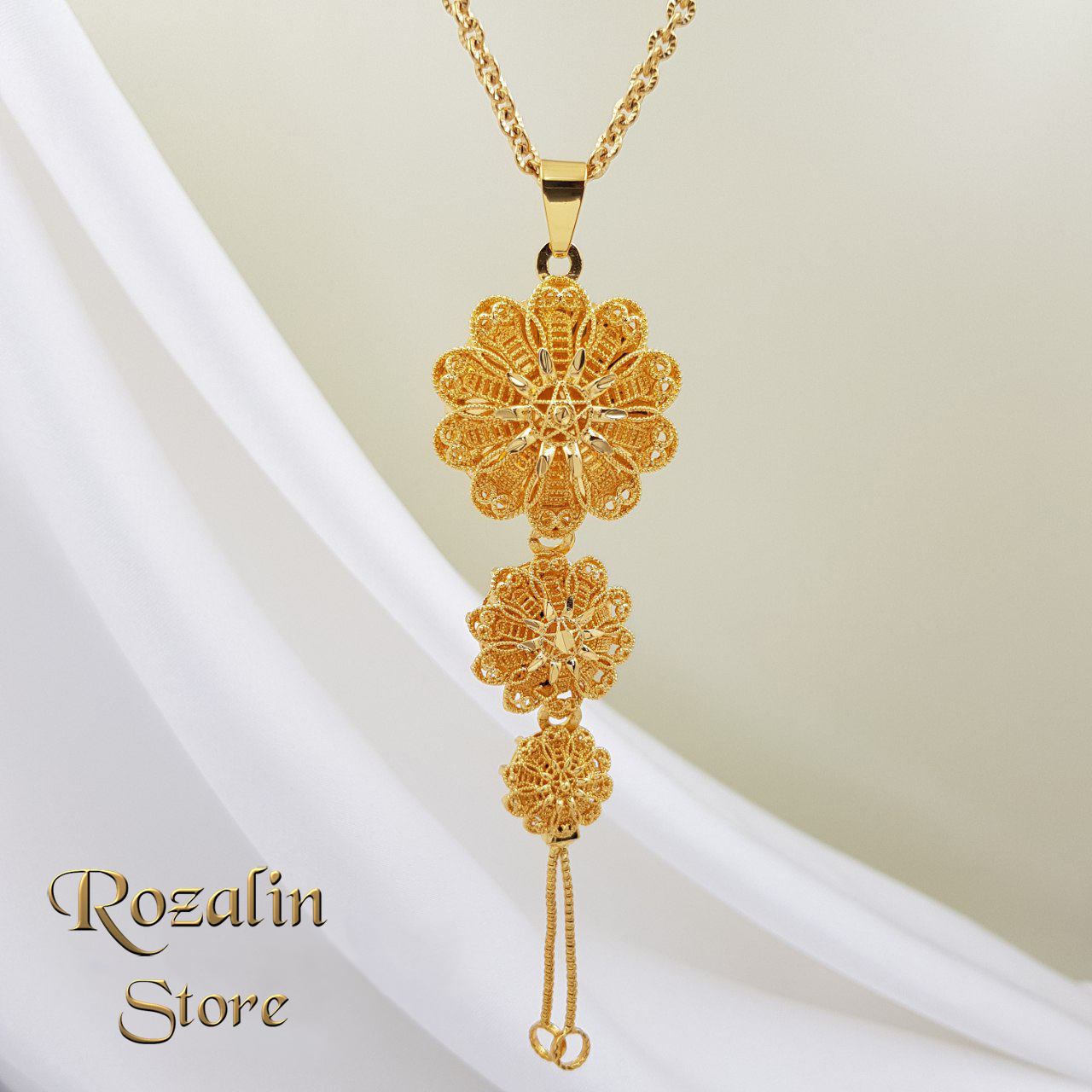 آویز زنانه مای دیر مدل گل سه ردیفه کد RS-474 — تصویر ۲